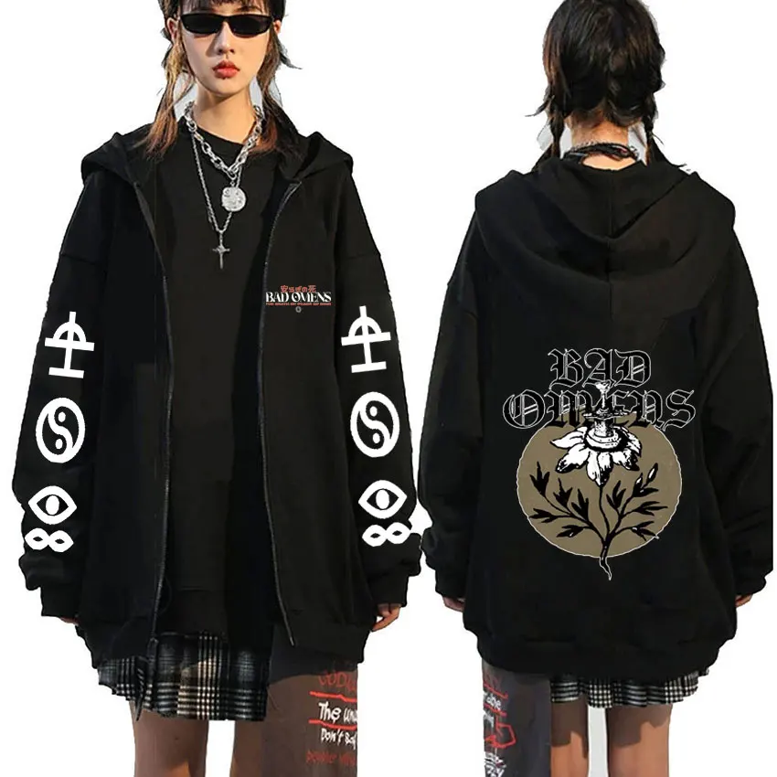 

Limited Bad Omens Band Tour 2023 American Music Graphic Print Zipper Hoodie Men Women Fashion Vintage Rock Gothic Zip Up Jacket