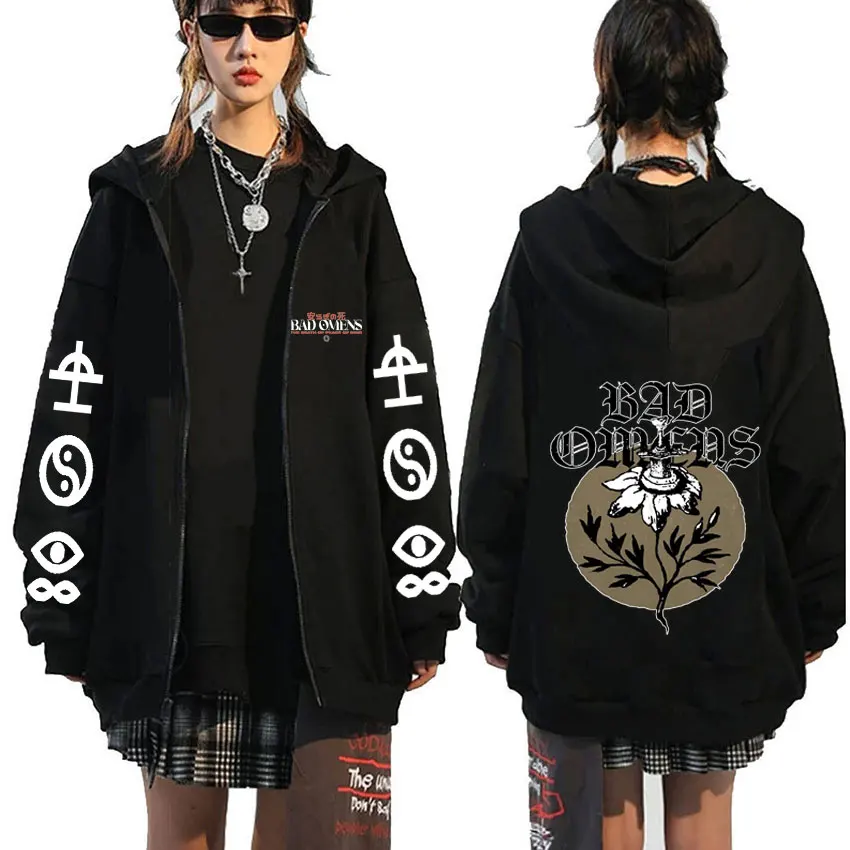 Limited Bad Omens Band Tour 2023 American Music Graphic Print Zipper Hoodie Men Women Fashion Vintage Rock Gothic Zip Up Jacket