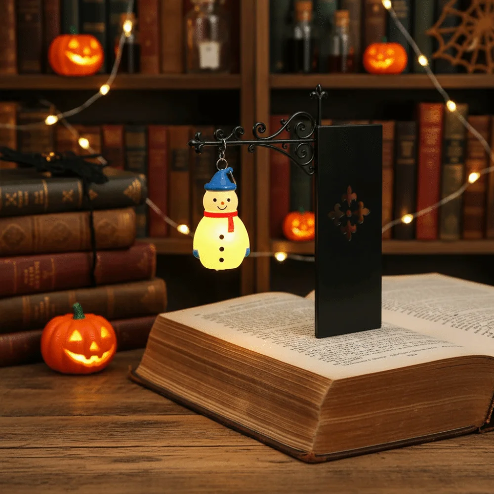 Wrought Iron Street Lamp Bookends Button Cell Battery Powered Matte Black Gothic Bookshelf Decor Hollow Out Retro Style