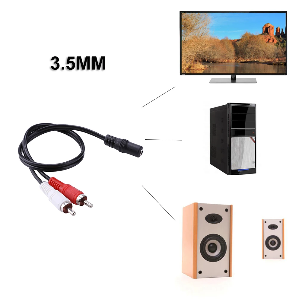 Audio Cable Adapter Wire Professional 3.5mm Female Stereo To 2-RCA Male Plug Accessories for DVD TV VCD Active Speaker