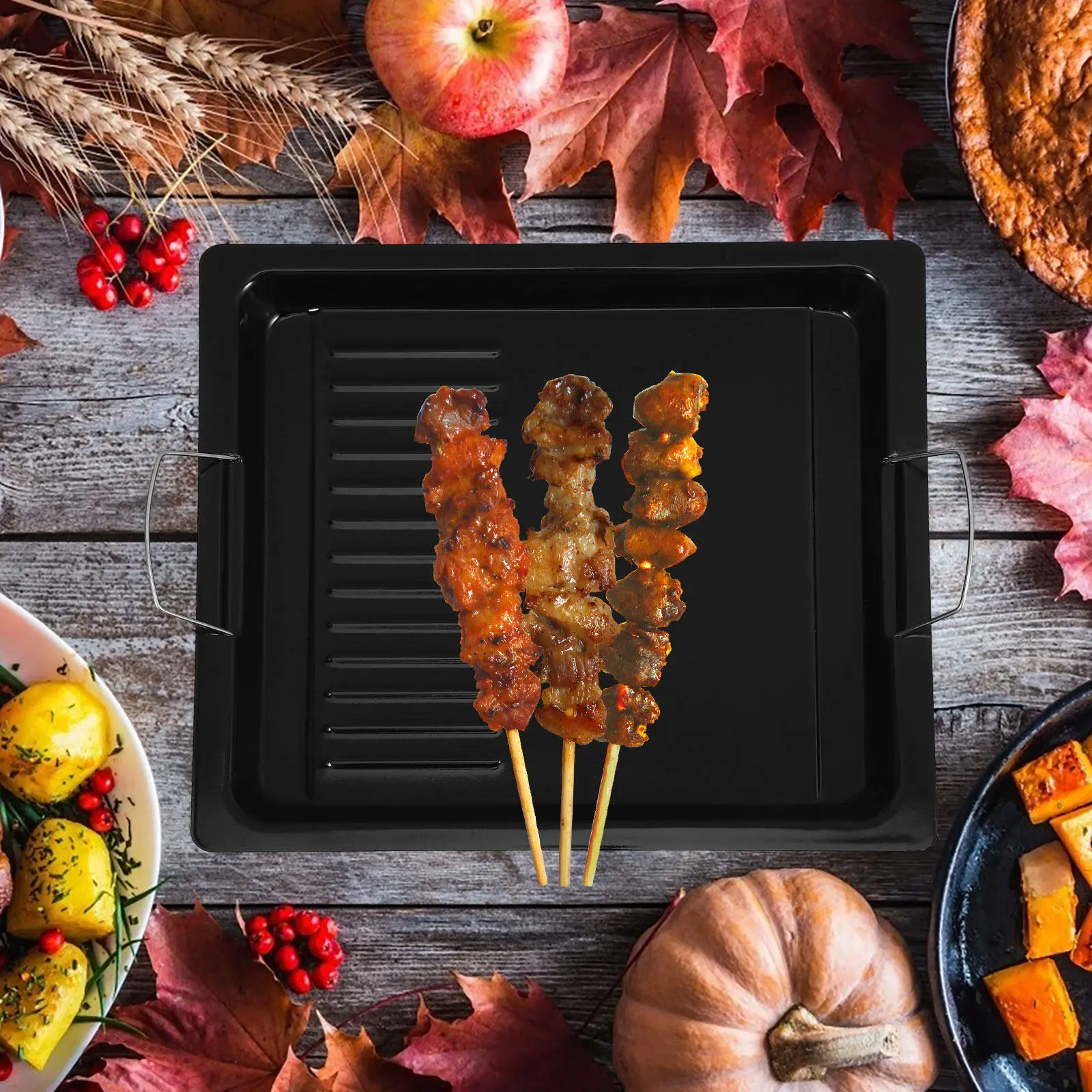 

1Pcs Barbecue Pan Nonstick Thick Heat Distribution Frying Plate Outdoor Grilling Bbq Tray Barbecue Pan