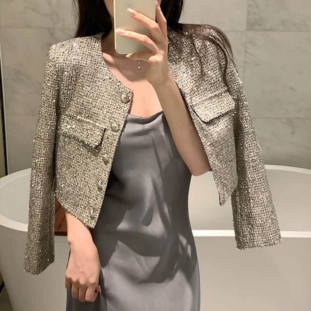 

Premium Sparkling Small Fragrant Jacket 2025 Spring and Autumn New Celebrity Foreign Style Short Top