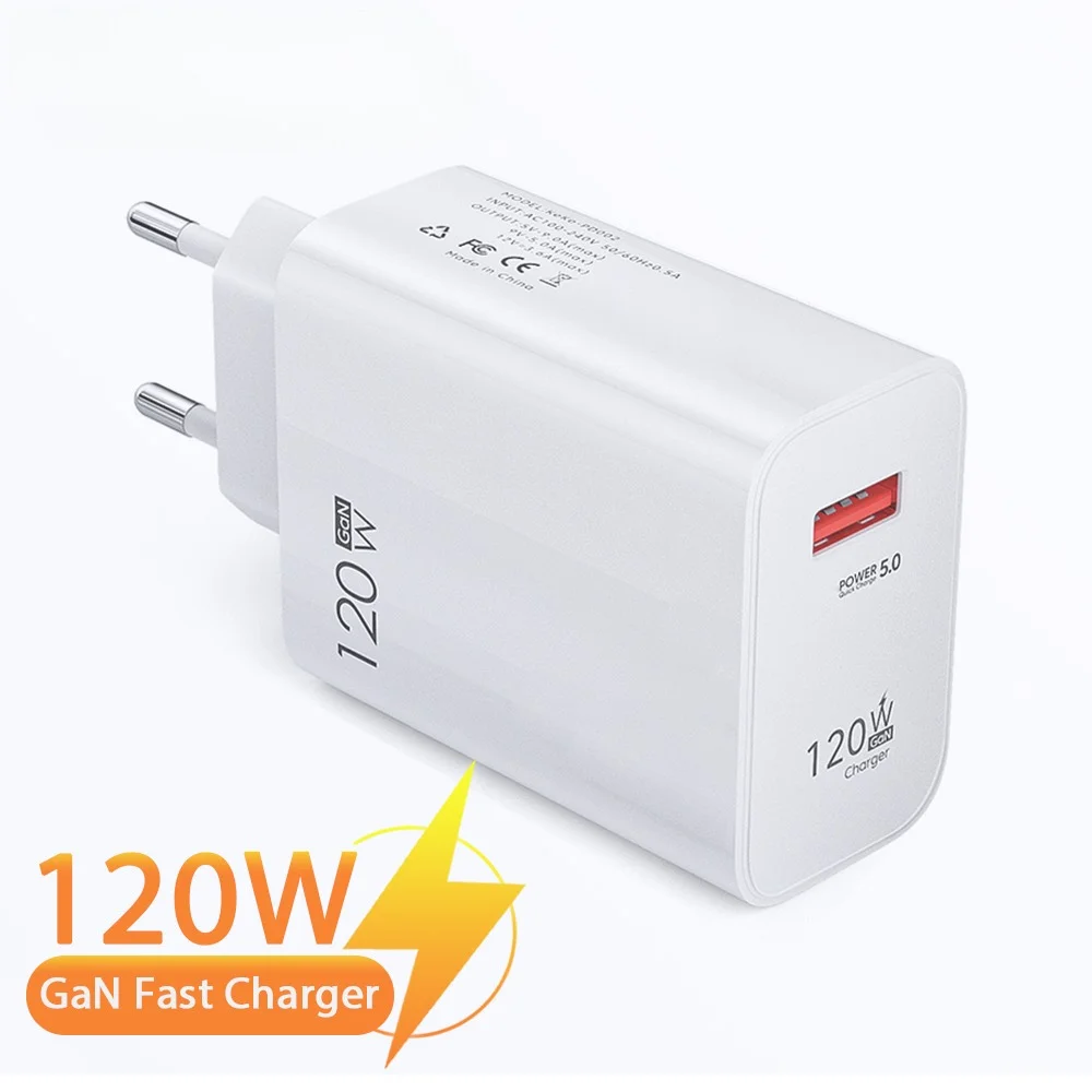 

USB Charger 120W GaN EU/US/UK Plug Fast Charging Phone Charge Adapter For iPhone Samsung Xiaomi Huawei Quick Charge Wall Charger