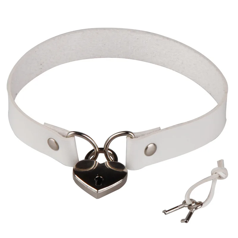 Eenvoudige Punk Gothic Heart Lock Choker Ketting Binding Vrouwen Exotische Fetish Bdsm Bondage Clubwear Verleiding Sexy Accessoires