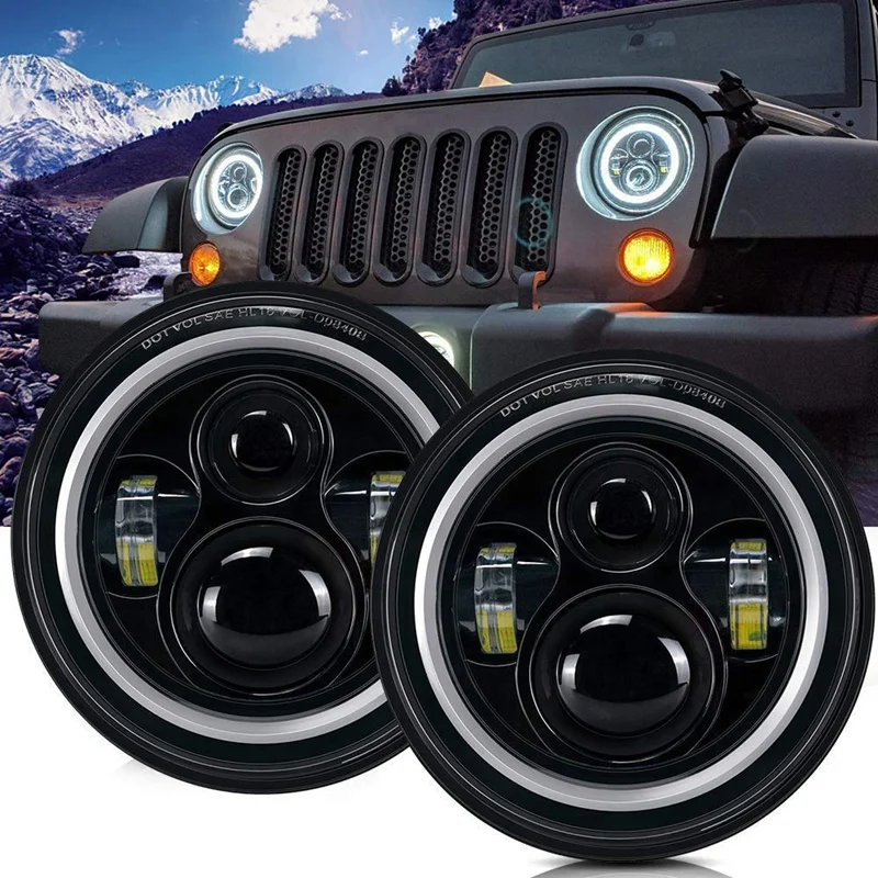 Bombilla LED redonda de ojo de Ángel para proyector Jeep Wrangler, señal de giro ámbar DRL para crucero deportivo ilimitado SAHARA Jku RUBICON