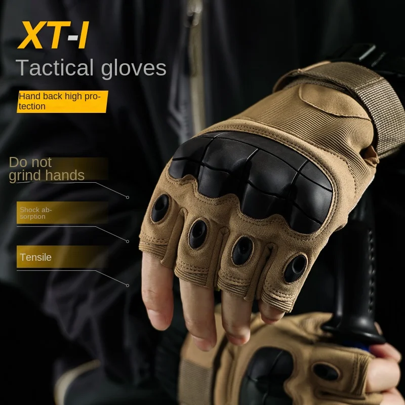 قفازات التكتيكية الرجال النساء في الهواء الطلق تسلق الجبال التدريب امتصاص الصدمات مقاومة للاهتراء نصف اصبع قفازات ركوب الخيل تنفس #1
