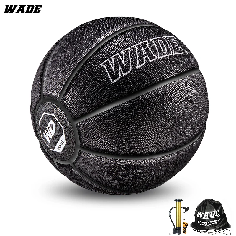 WADE 7# Original Soft PU Leather for Indoor/outdoor High Elasticity Adult Basketball Ball Black Classic Ball