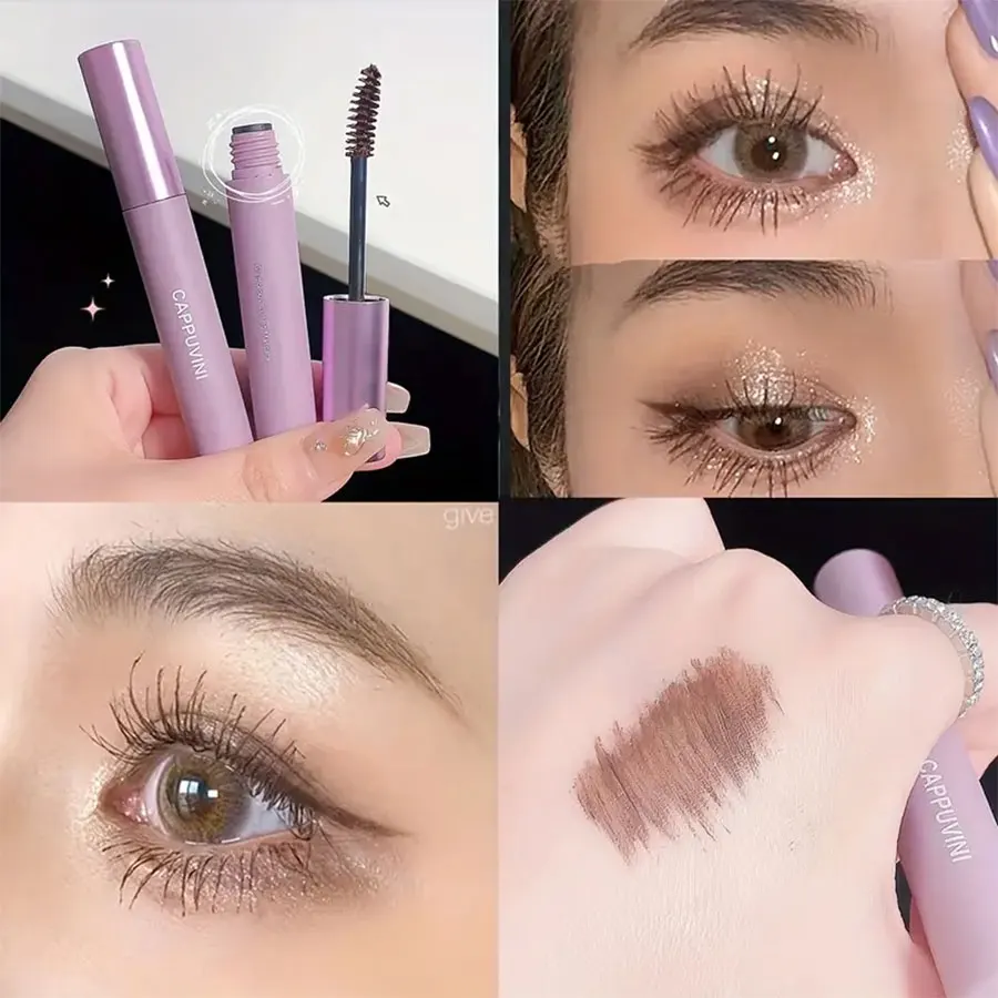 Black Brown Mascara Purple Tube Mascara Waterproof Smudge Proof Dense Curling Slender Long-lasting Eyelash Primer Contains Plant