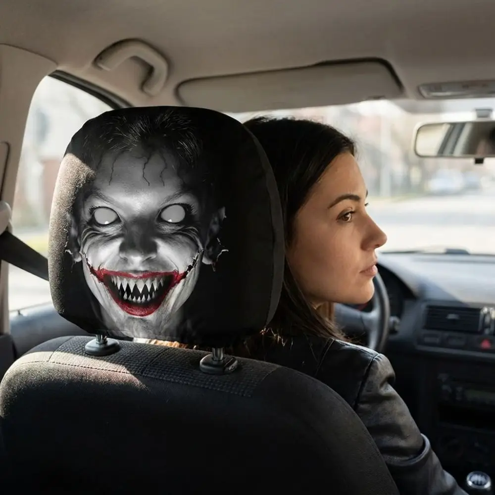 2Pcs Soft Elastic Halloween Car Headrest Cover Polyester Dark Style Automotive Seat Headrest Cover Funny Comfortable