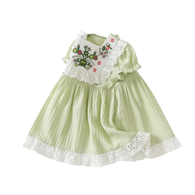 

2024 Children Girl's Dress Lolita Cute Puff Sleeves Dresses Embroidered Princess Clothing Holiday Party Lace Baby Girl Vestidos