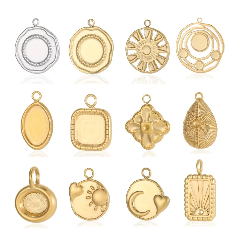 Vintage Medallion Charm Pendants Gold & Silver Plated Sun Moon Oval Square Blank Bezel Frame For Handmade DIY Jewelry Supplies