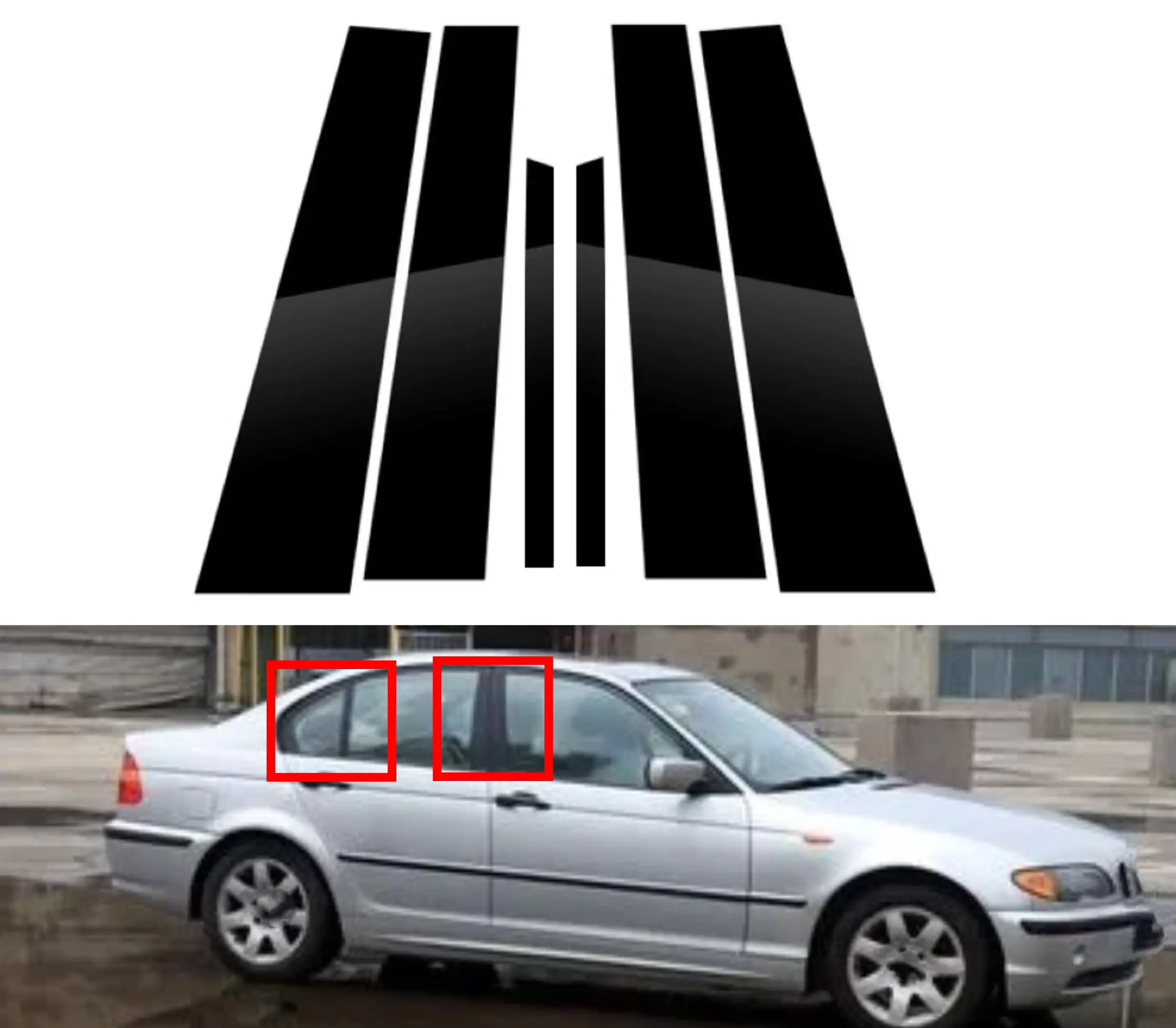 

6Pcs Glossy Black Pillar Posts For BMW 3 Series E46 Sedan 1995-1999 2000 2001 2002 -2004 Car Door Window Trim Covers Sticker
