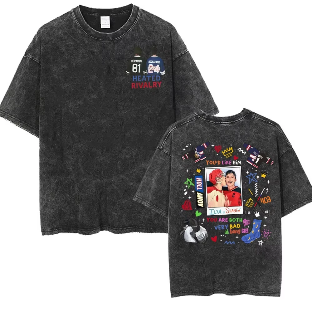 Vintage Washed Heated Rivalry Shane Hollander‌ Ilya Rozanov T-shirt Men Women Fashion Oversized 100% Cotton T Shirts Streetwears