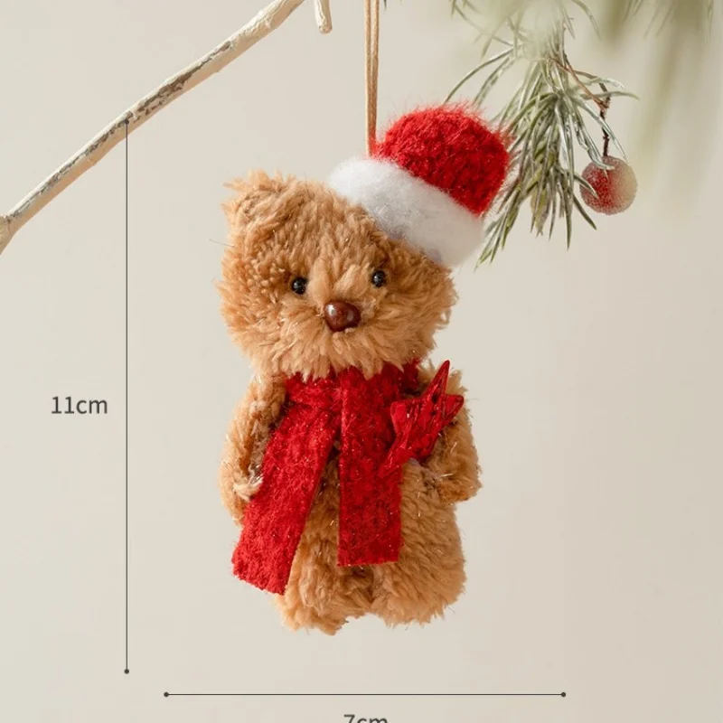 2Pcs Cute Christmas Bear Plush Pendant for Christmas Tree Hanging Bear Plush Pendant Gift Xmas Home Party Xmas Tree Decoration