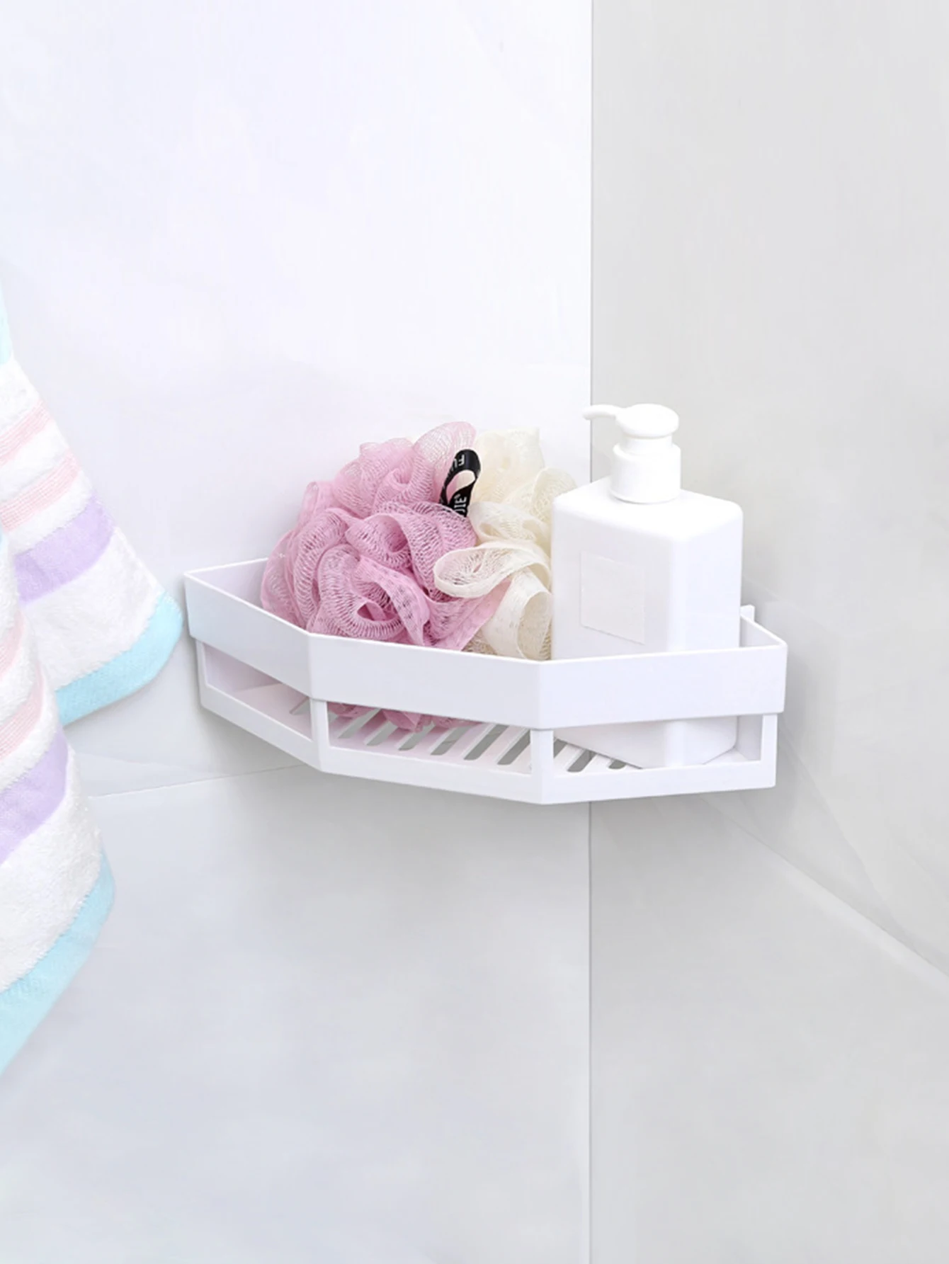 1PC PP Triangular Storage Rack, Wall Mounted Wall, Bathroom Corner Organizing Storage Box, Wash Basin，Adhesive Type