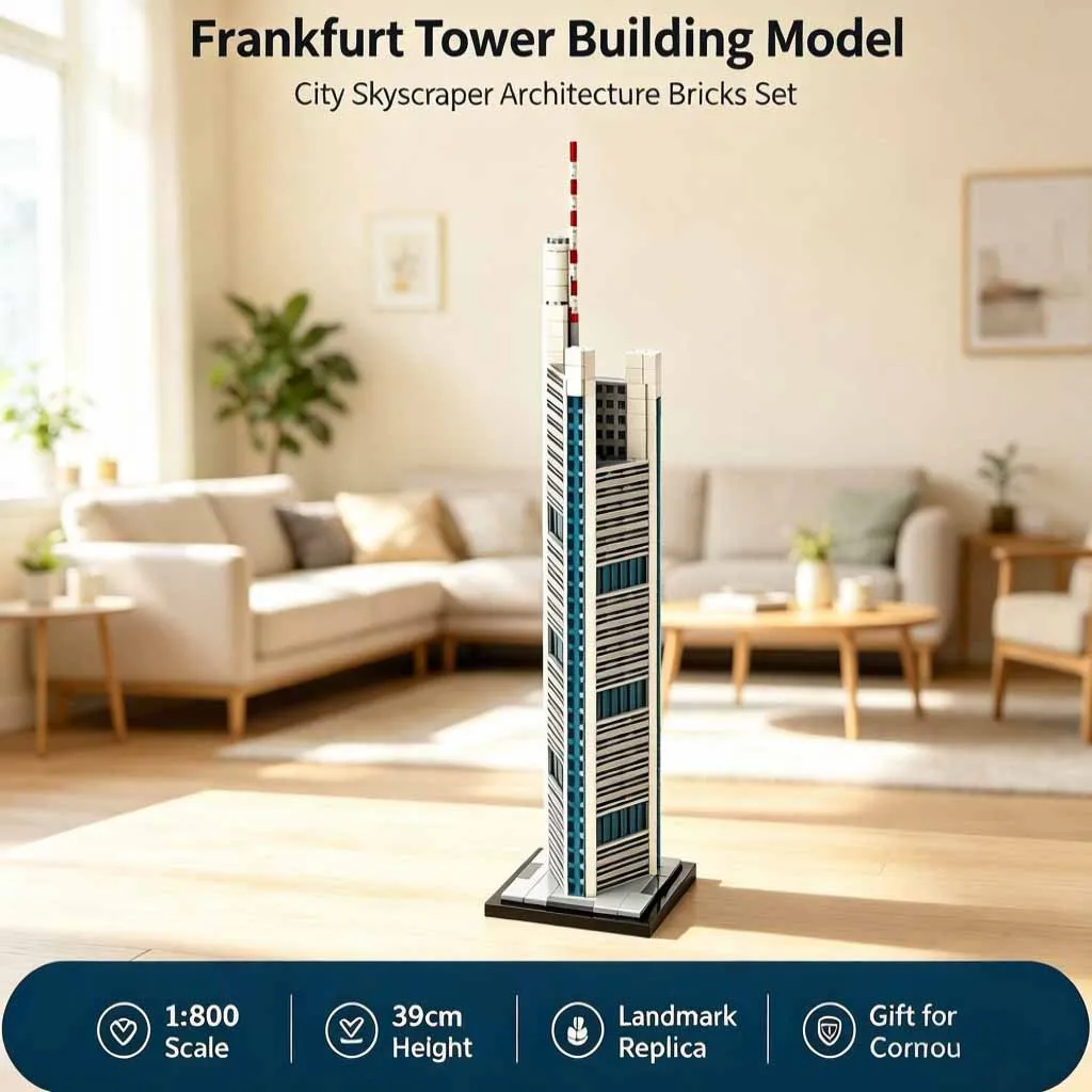 Image of Frankfurter Turm Wolkenkratzer-Architektur Kreatives Modell MOC-149003 Stadt-Wahrzeichen Bausteine Desktop-Geschenk für Sammler