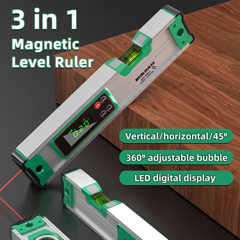 

Прецизионная цифровая линейка уровня 3-в-1, 30/40/50 см, магнитная лазерная линейка уровня, алюминиевый сплав, пузырьковый уровень, транспортир