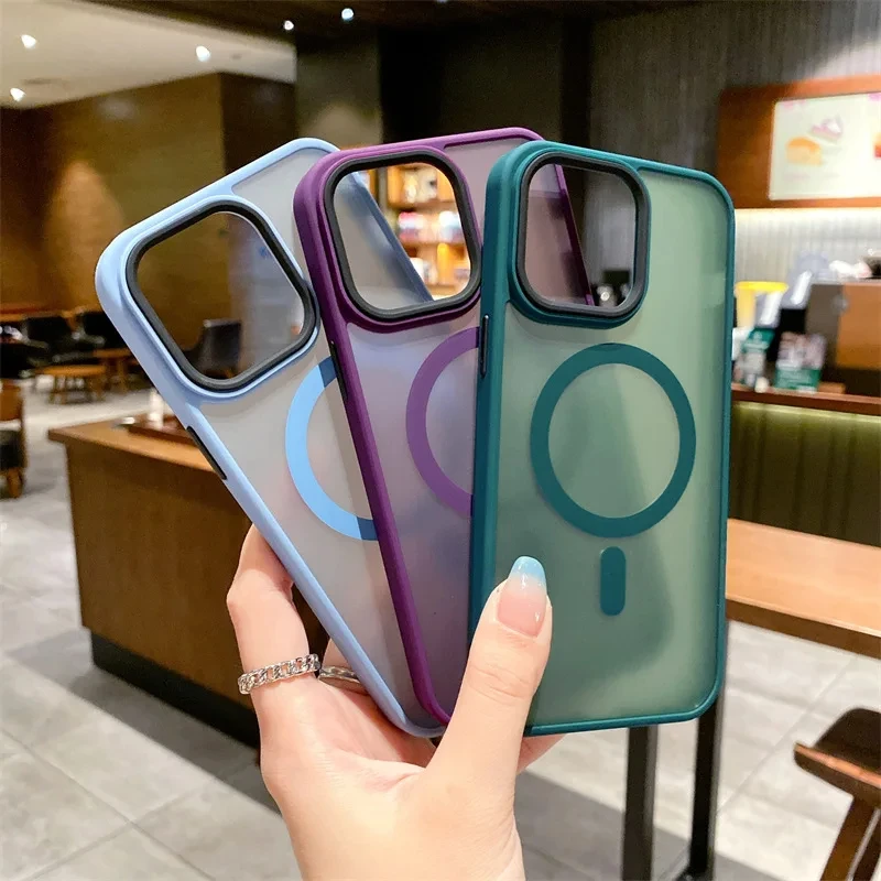 

Shockproof Bumper Magnetic Phone Case For iPhone 16E 16 15 14 13 12 11 Pro Max For Magsafe Charging Big Camera Hole Back Cover