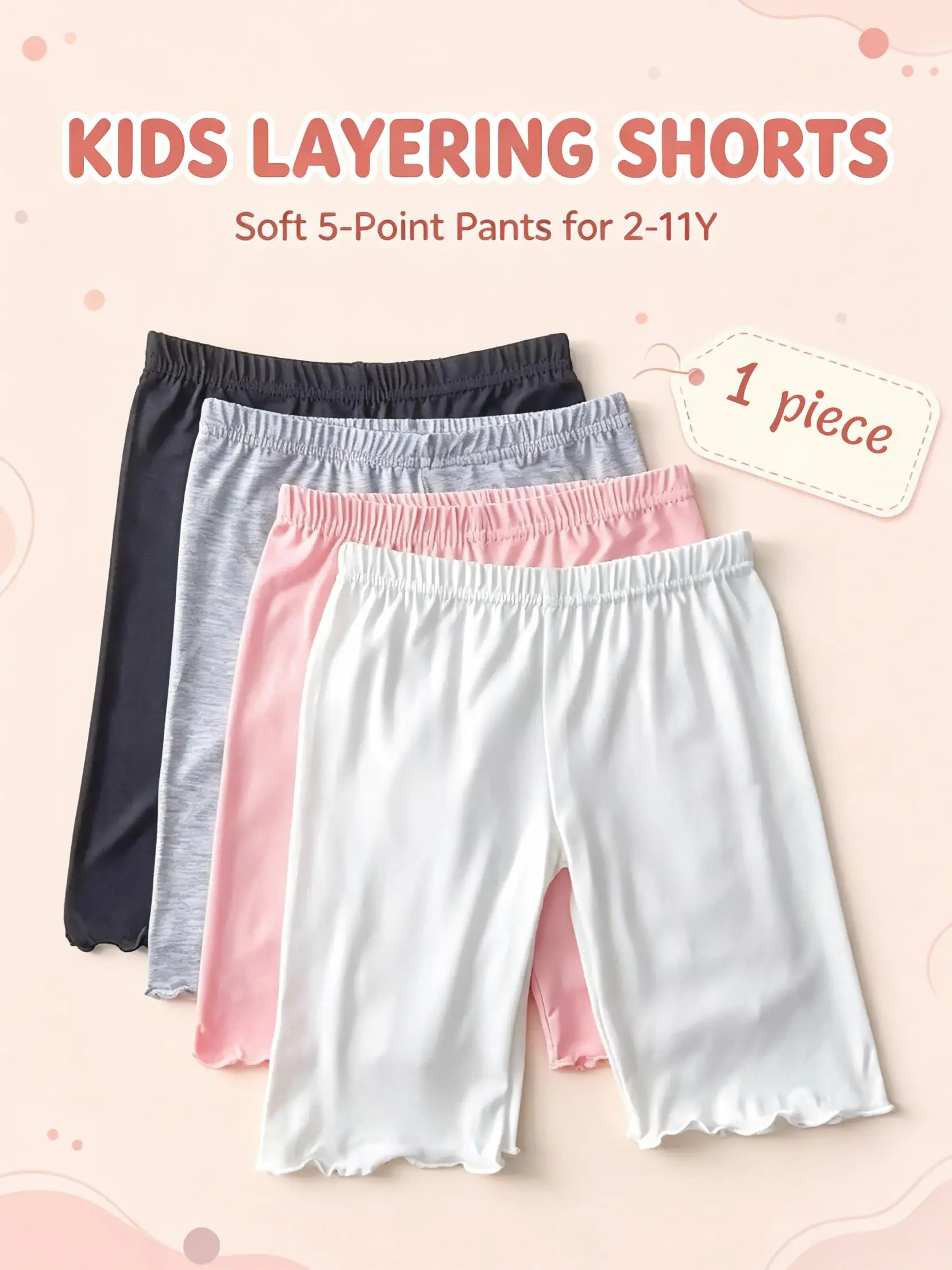 1 Piece Girls Ruffle Hem Capri Leggings 2-11Y Soft Polyester Elastic Waist Anti-Glare Under Skirt Kids Layering Safety Shorts