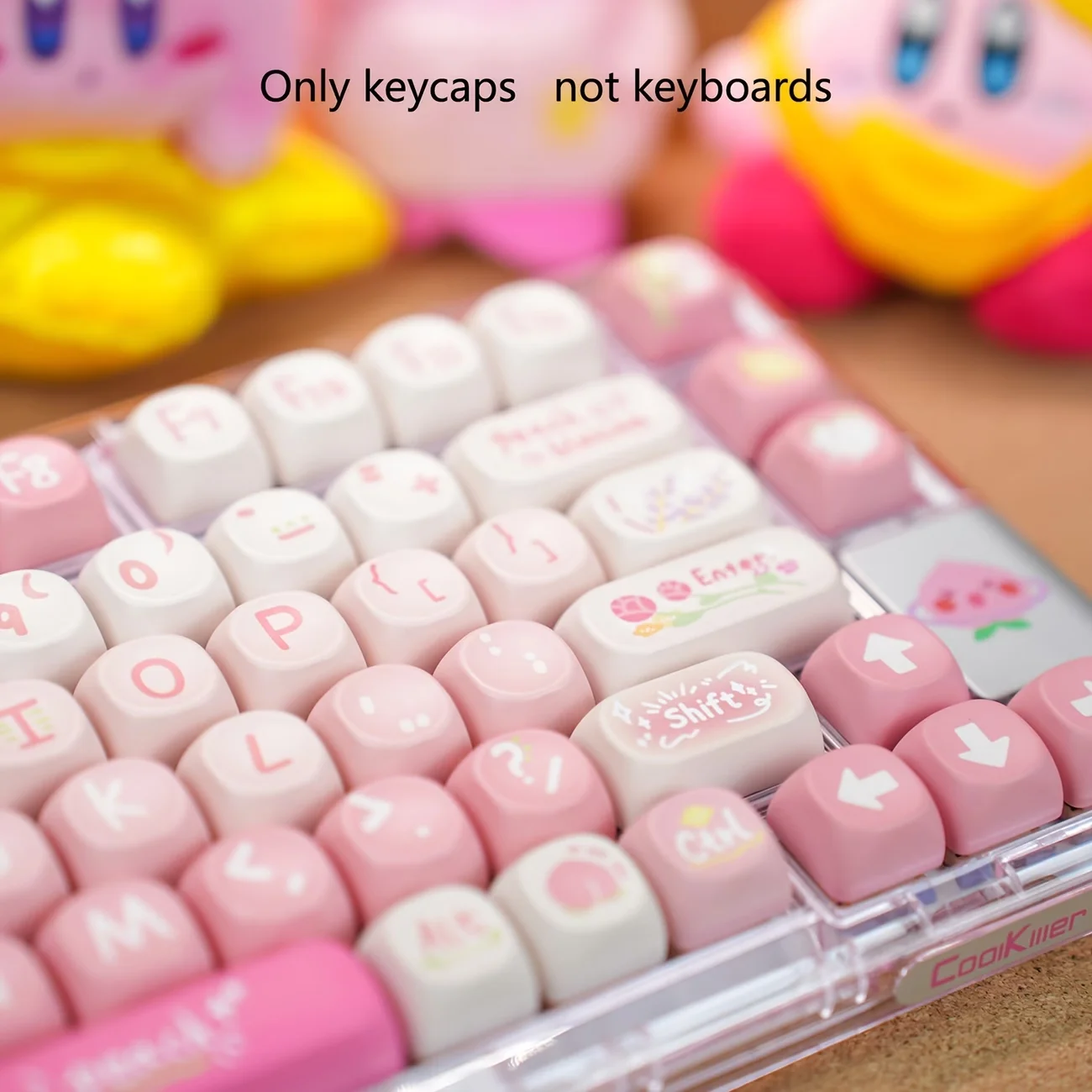 134 Keys PBT 5‑Sided Dye‑Sublimation Keycaps, MOA Profile, Peach Pink Cute Cartoon Fruit Theme, 6.25U Spacebar, Universal Fit, C