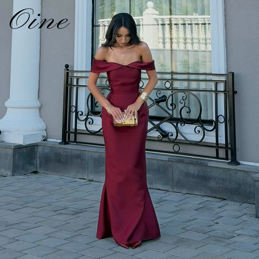 Oine Simple Red Stain Evening Dresses Pleated Mermaid Party Dress Maxi Off the Shoulder Vestidos Para Mujer Customized 2027