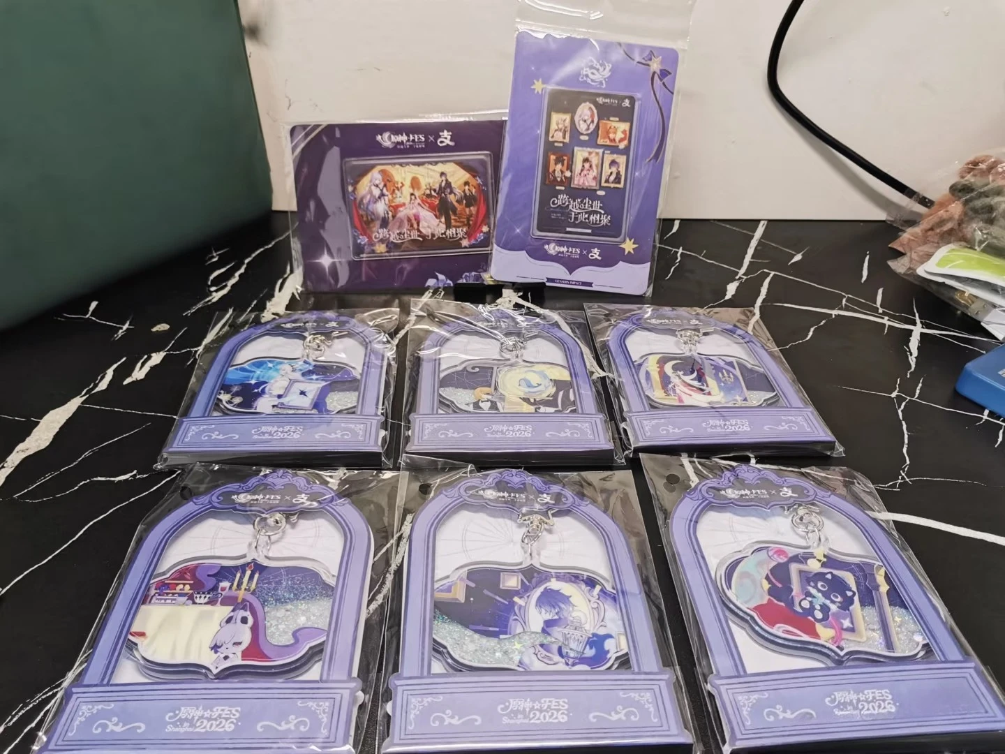 

In Stock Official Genshin Impact FES 2026 Gathering Tartaglia Skirk Flins Columbina Wanderer Flowing Sand Traffic Card Pendant