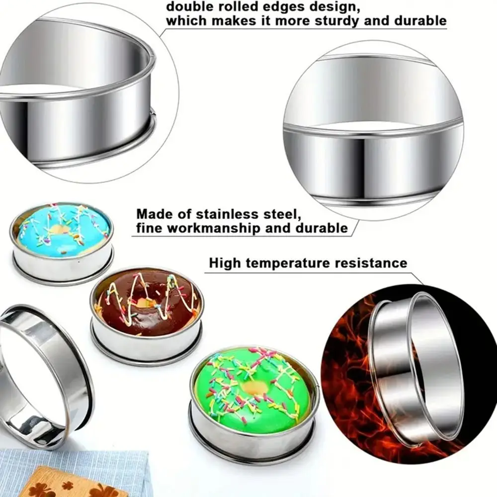 Rolled Tart Ring Stainless Steel Muffin Rings Metal Round Ring Fruit Pie Cake Cookie Mold for Food Making Kitchen Accessory