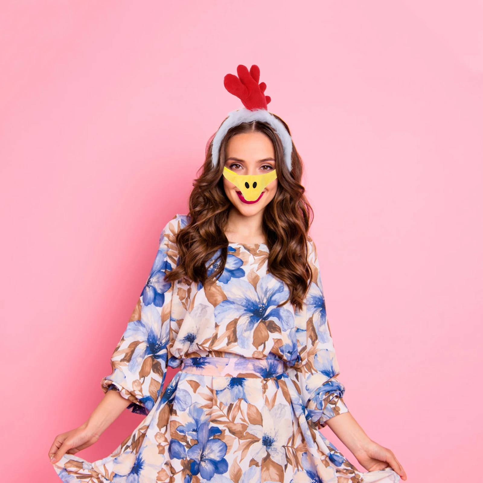 1 Juego de diadema de pollo con nariz y cola, disfraz de Animal para mujer, recuerdos de fiesta, mascarada, carnaval, accesorio de vestir para vacaciones