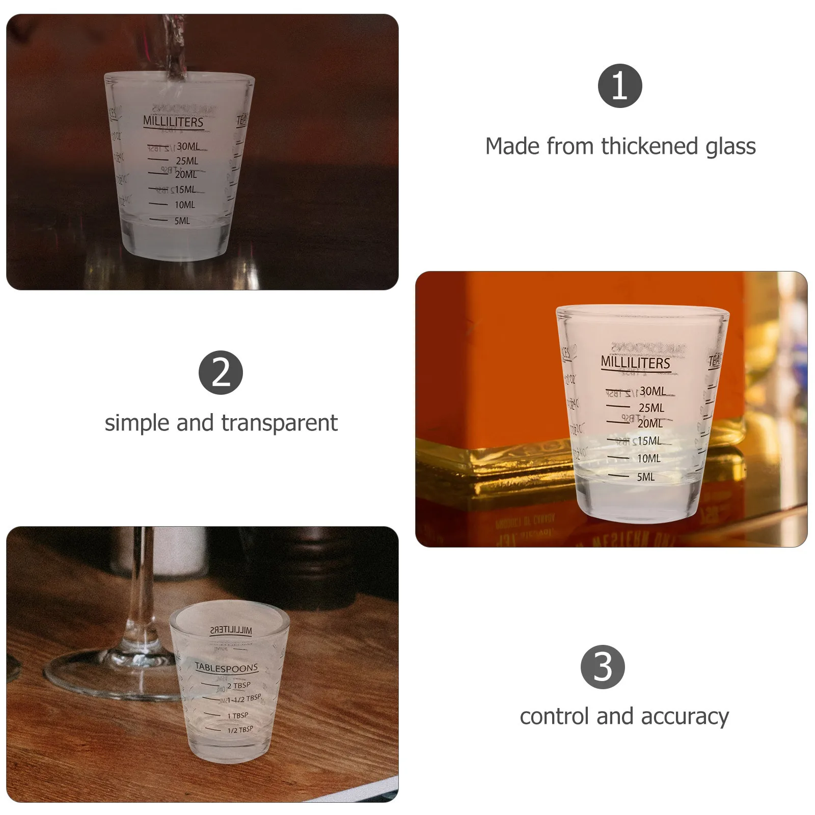 

2Pcs Glass Measuring Cup 30ml Heavyweight Thickened Clear Scale Kitchen Measure Tool Suitable for Baking Cocktail Mixing