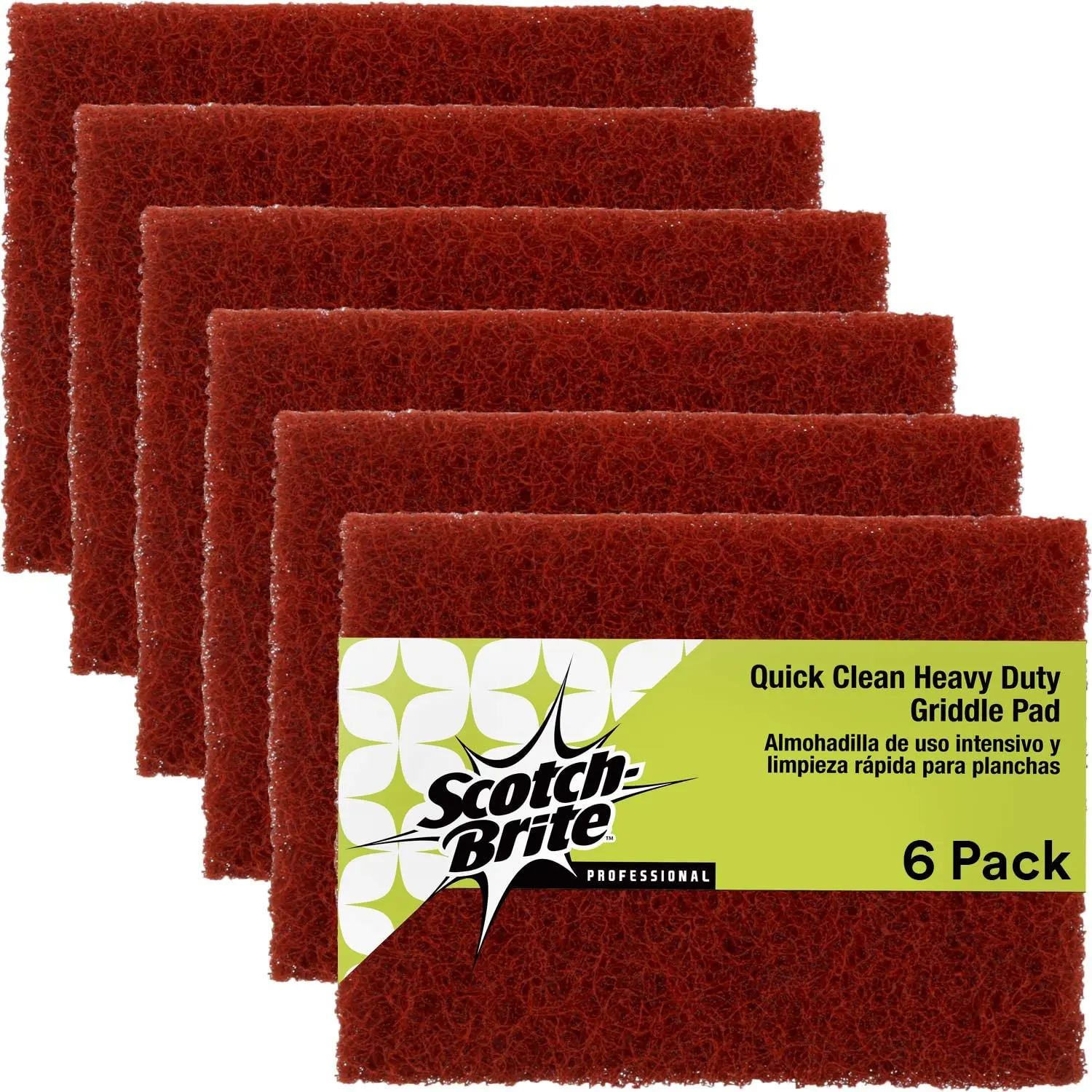 

Heavy Duty Griddle Cleaning Pads, 6 Pack, Non-Rusting, Heat Resistant up to 350°F, Clean in 3-5 Minutes