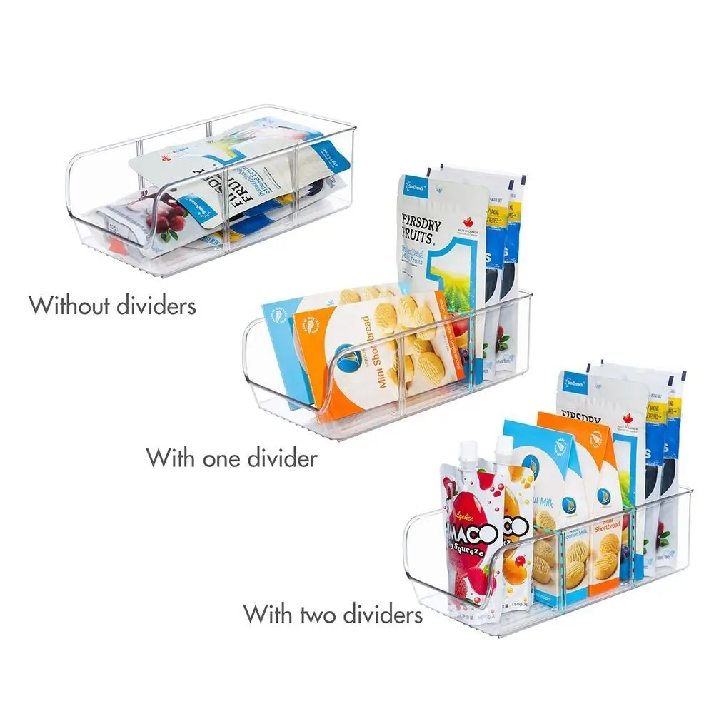 Food Storage Organizer Bins - Divided 3 Compartment Kitchen Pantry Fridge Organizers for Food Clear Plastic Storage Rack