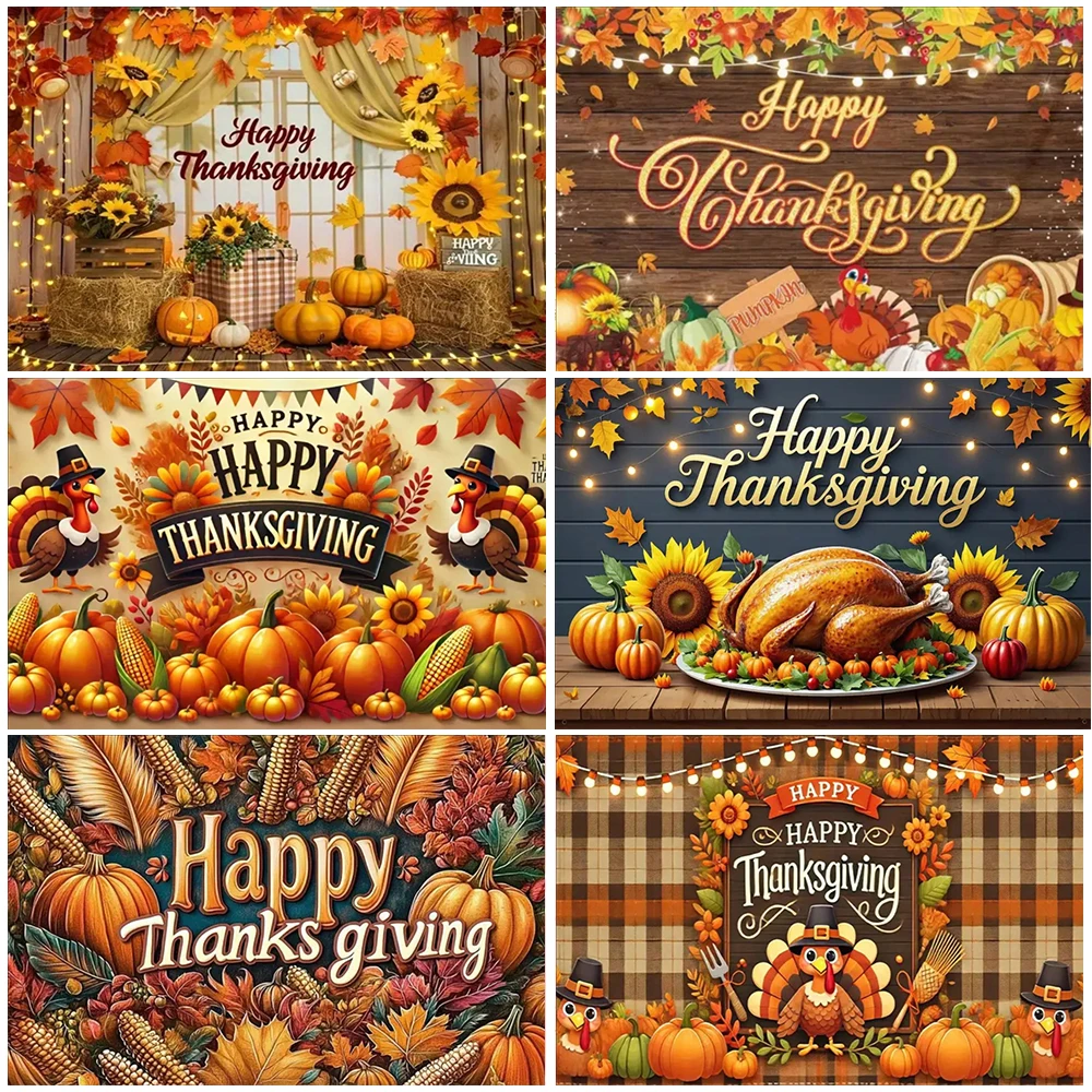 

Happy Thanksgiving Theme Backdrop Pumpkin Turkey Element Party Decorations Autumn Harvest Photography Background Family Gifts