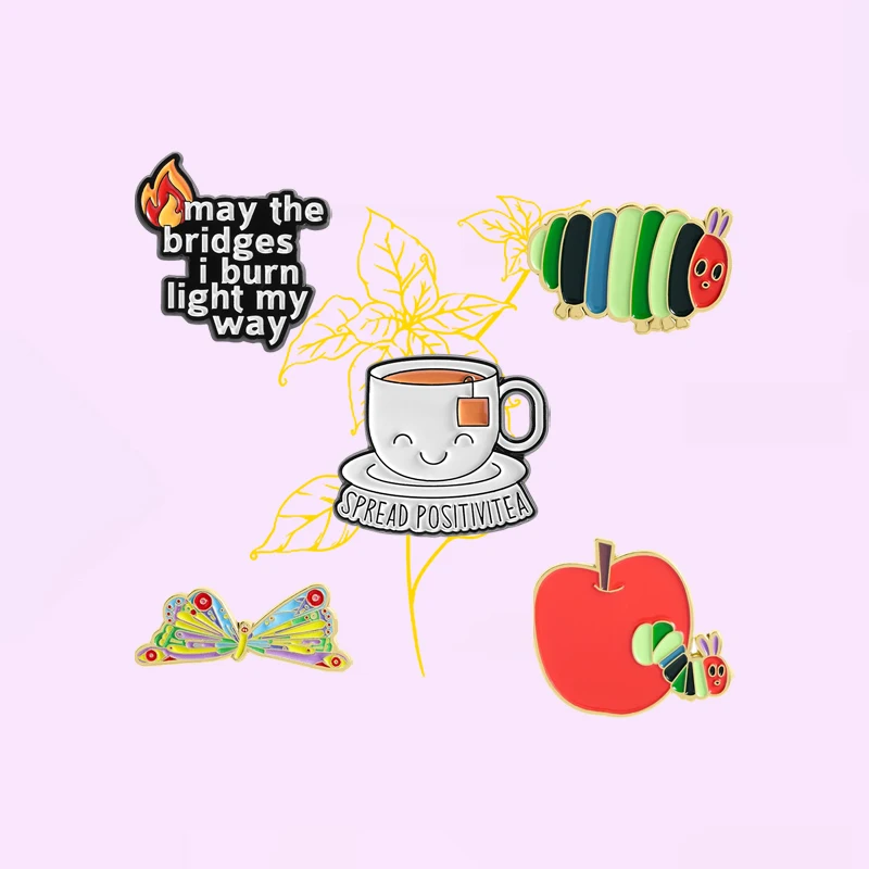 دبابيس المينا الحيوانية اللطيفة تتميز بفراشة كاتربيلر التفاح بروش شارة معدنية إبداعية للأطفال والأصدقاء هدية مجوهرات #1