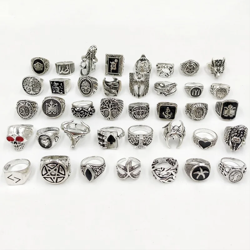 20/30/50pcs/Lot Punk Gothic Ring for Men and Women Vintage Alloy Glaze Drop Oil Fashion Charm Jewelry Finger Ring Gift Wholesale