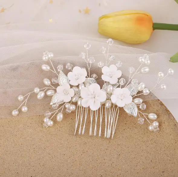 Beautiful Bridal Silver Color Hair Comb Wedding Dress Hair Accessories Pins for Women Pearl Jewelry Bride Headdress Ornaments