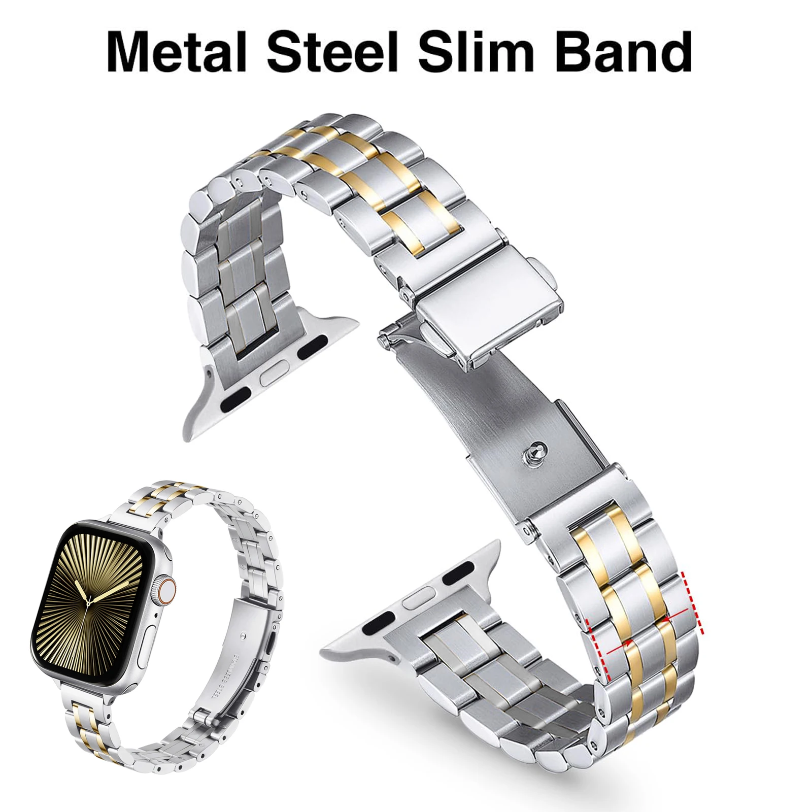 

Тонкий металлический женский ремешок из нержавеющей стали, совместимый с ремешком Apple Watch 38/40/41 мм 42/44/45/46/49 мм и iWatch Series SE789 10