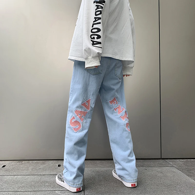 

High Street CEC Embroidered Denim Jeans Men's Trendy Brand Street Dark Style Hip Hop Loose Straight Casual Pants