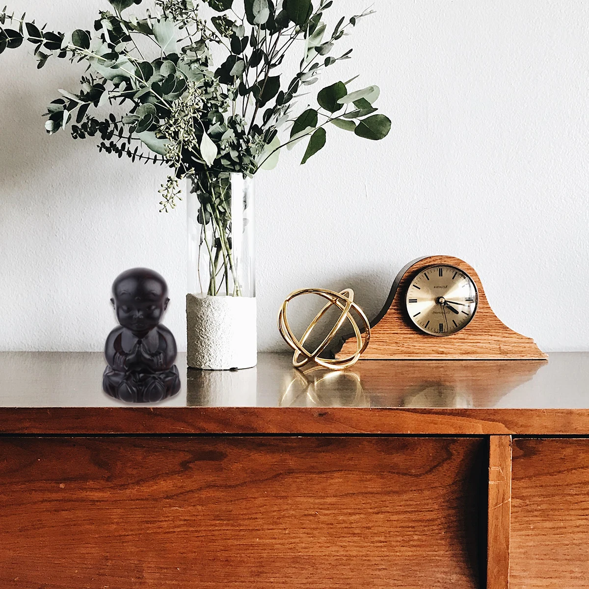 

Lotus Boy Handle Decor Household Desktop Adornment Sandstone Figurine Decorate Wooden Decoration