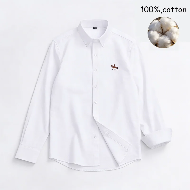 

Fashion Strip 100% Oxford Embroidered Horse Casual Without Pocket Solid Plaid Shirts Men's Long Sleeve Dress Shirt Men Plus Size