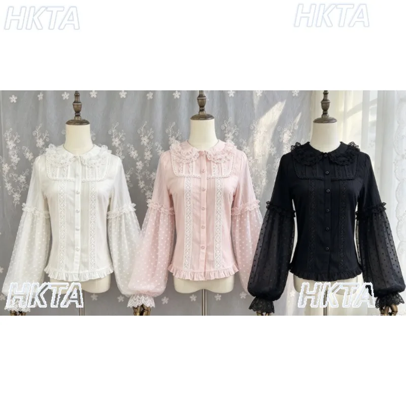 Original Lolita Long-sleeve Shirt Cute Doll Collar Lantern Sleeve Inner Top Women Spring Autumn New Girls Princess Lolita Blouse