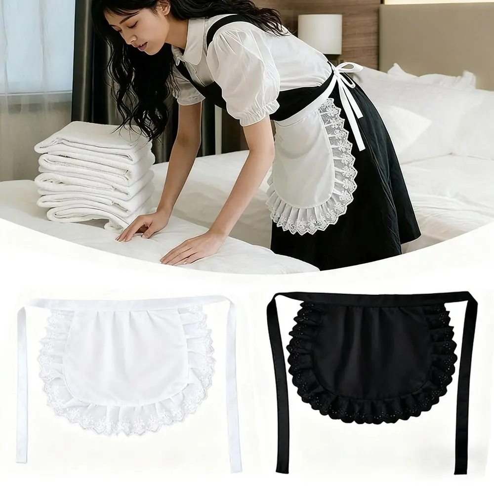 New Lolita Maid Apron Sexy Lace Black White Half Waist Apron Short Waist Apron Beauty Flower Coffee Shop