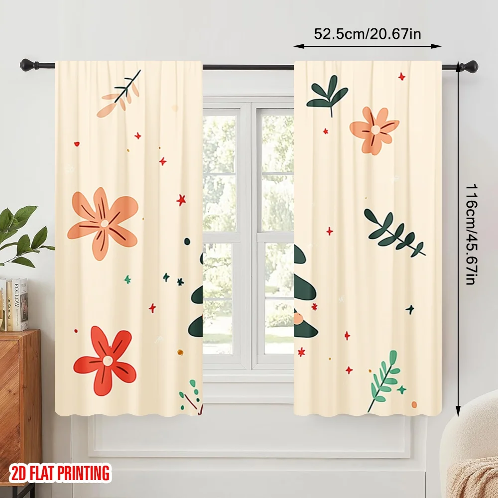 2pcs,2D plane printing Curtain Popular Christmas Tree Festive Stars (2) 100% Polyester (without rod) Art Deco Festive Perfect