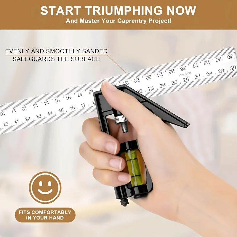Angle Square Measuring Tools Set Precise Stainless Steel Aluminium Durable Adjustable Combination Spirit Level 12