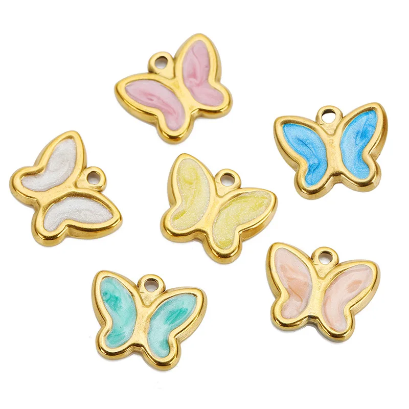

6Pcs Stainless Steel Butterfly DIY Oiled Butterfly Necklace Pendant Ins Style Accessories