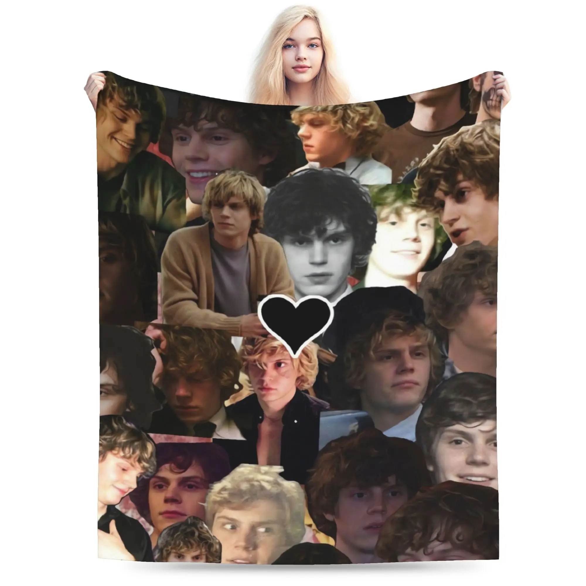 Warm Blanket Travel Sweet Evan Peters Heart Collage Throw Blanket  Flannel Bedspread For Home Decor Graphic Sofa Bed Cover