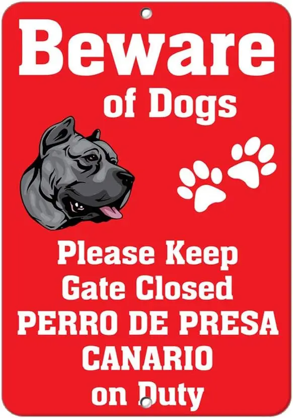 Letrero de aluminio con diseño de perro de presa canario, divertido, con advertencia de perro, divertido, informativo, novedoso, arte de pared vertical, 8 x 12 pulgadas