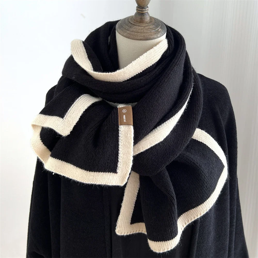 

2024 Korean Style Winter Warm Wool Scarf for Women Design Striped Elastic Knitted Scarves Female Bandana Thick Neckerchief Shawl