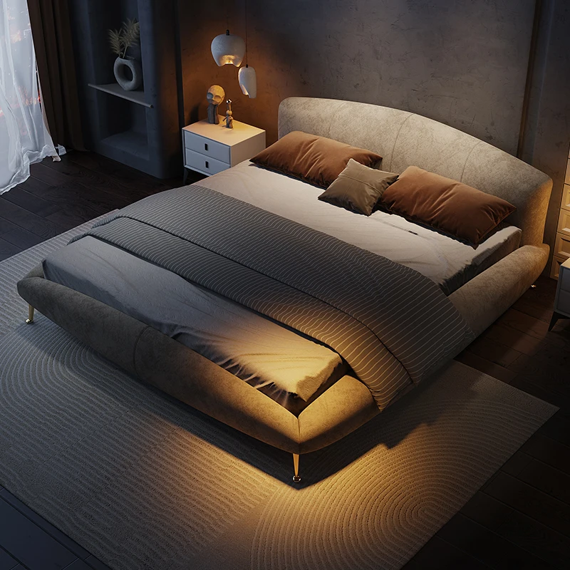 Italian light luxury technology fabric bed modern simple wabi wind 1.8 meters double bed master