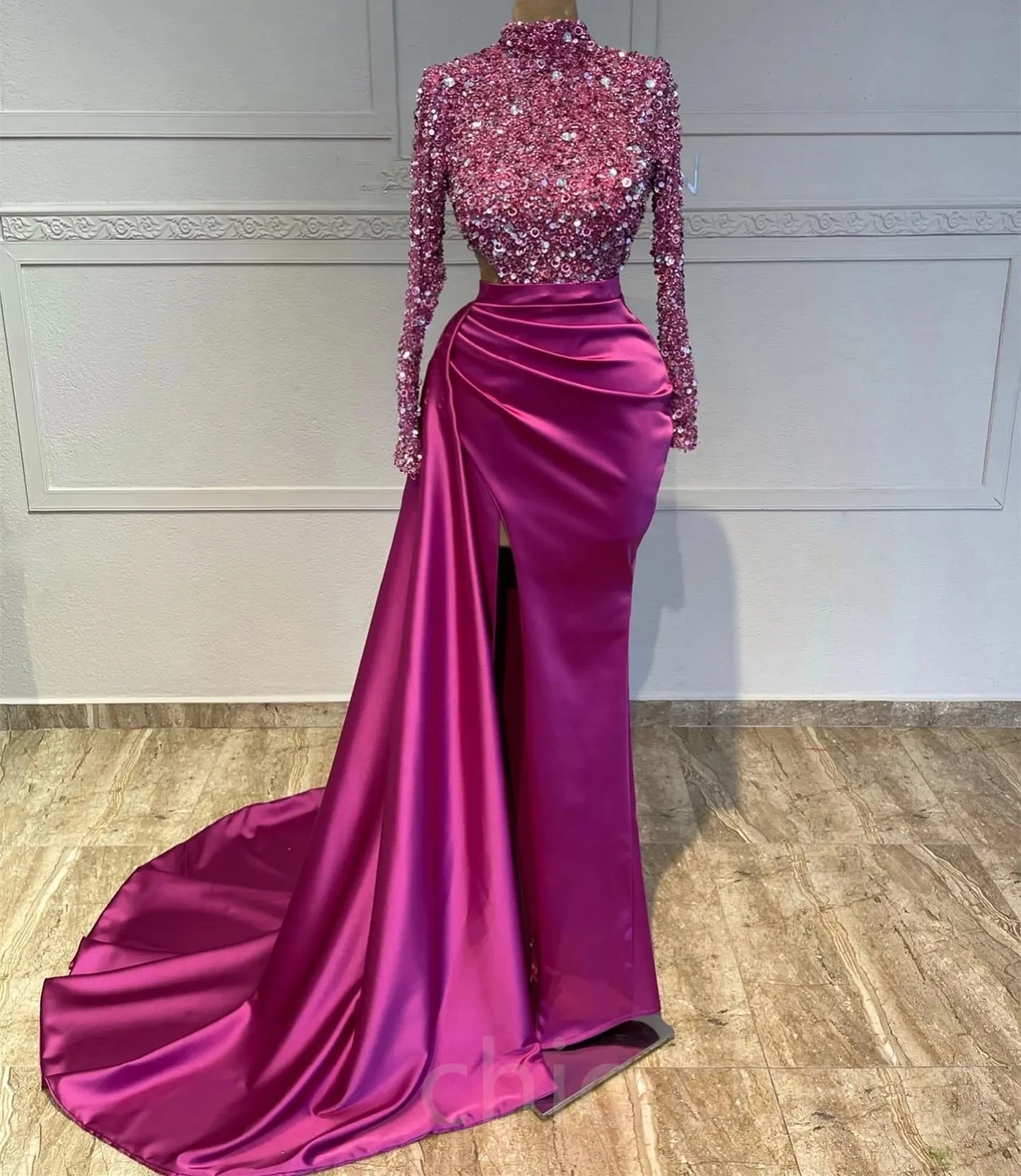 Aso Ebi African Evening Dresses Mermaid Long Sleeves Sequins Pearls Long Dubai Saudi Arabic Black Girls Evening Gown Prom