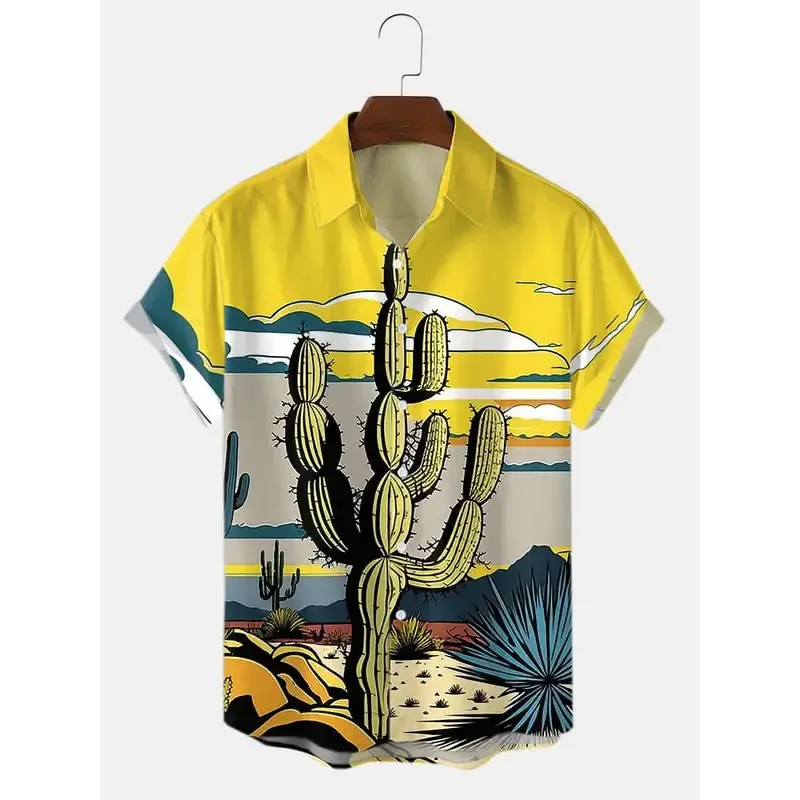 

2024 New Fashion Cactus Desert Shirt Beach Party 3D Printed Hawaiian Shirt Unisex Short Sleeve Oversized Shirt Lapel Shirt